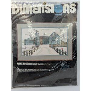1987 Dimensions SNOWY BARN Mildred Sands Kratz Crewel Embroidery Kit 1329 NOS